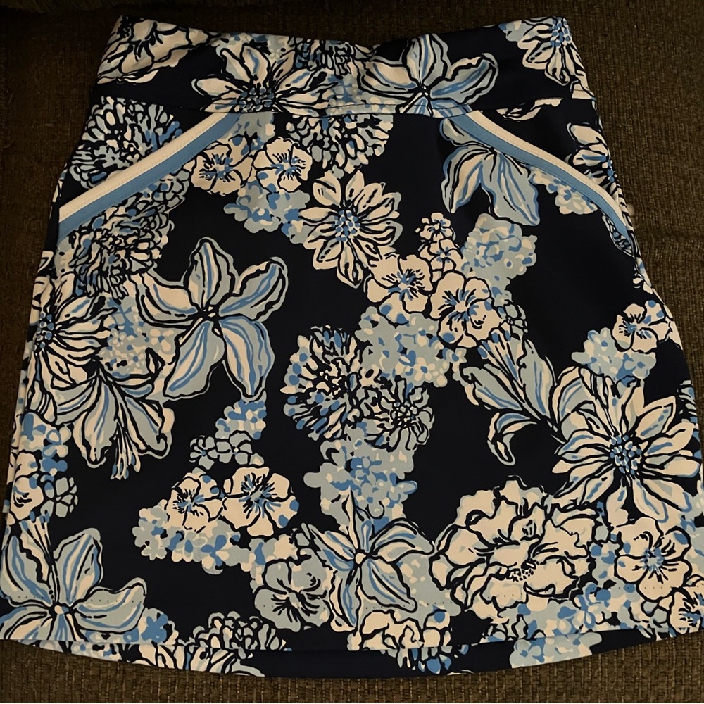 Lilly Pulitzer Navy and Light Blue Floral Skirt